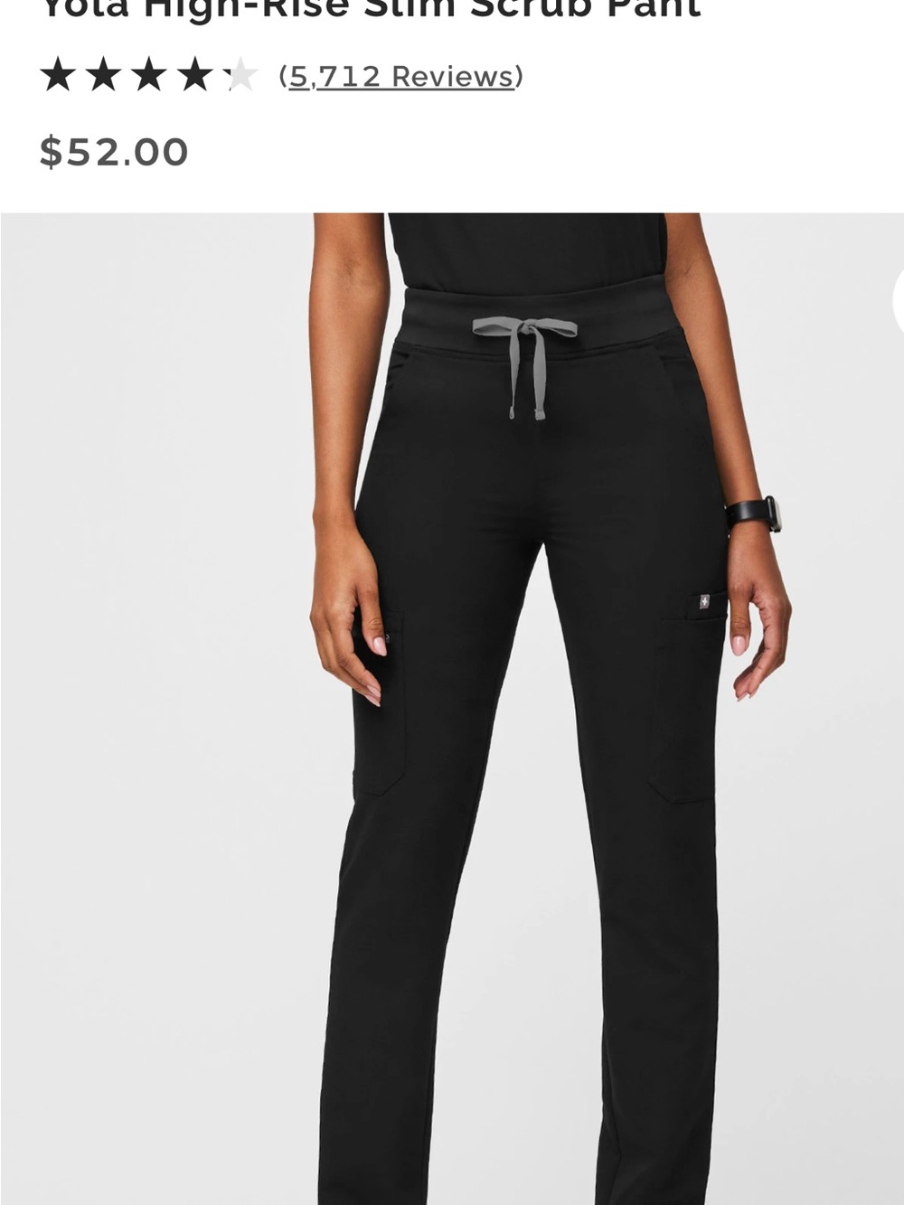 Figs Black High-Rise Slim Track Pants with Gray Drawstring